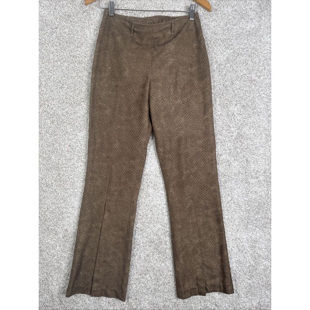 Dina Bar-El Vintage Fleur De Lis  Flare Leg Pants Textured‎ Brown Dress Artsy